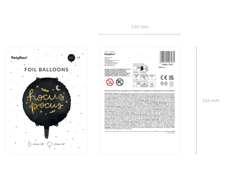 Folie Ballon Hocus Pocus, 45 cm, Sort