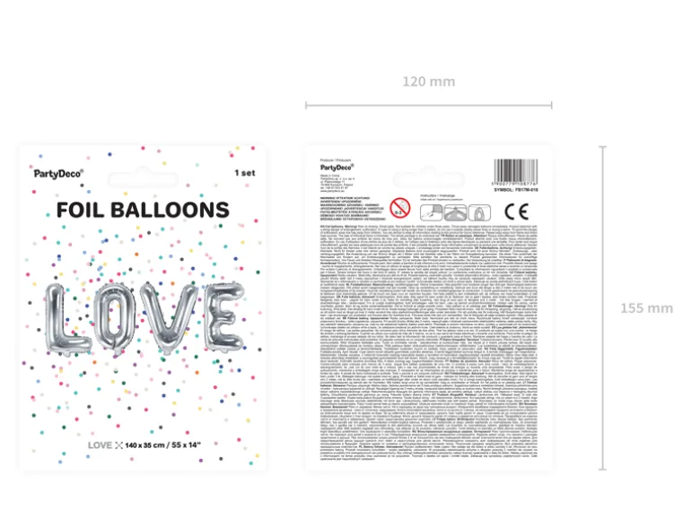Folie Ballon Love, 140 X 35 cm, Sølv