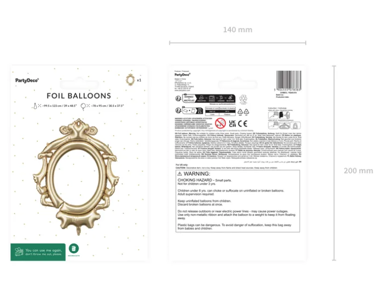 Folie Ballon Ramme, 78 X 95 cm, Guld