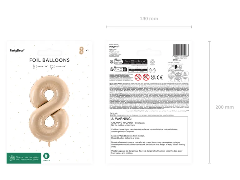 Folie Ballon Tal ''8'', 72 cm, Beige