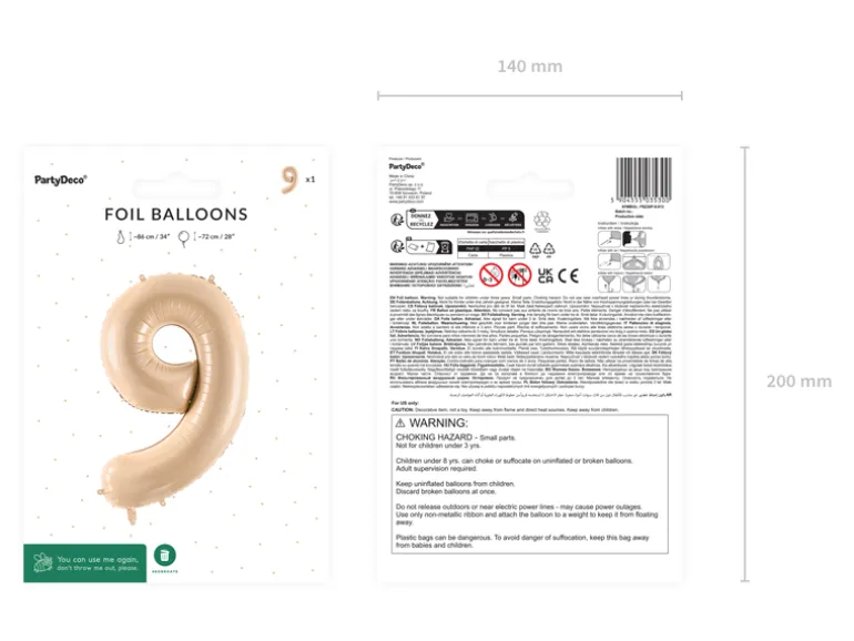 Folie Ballon Tal ''9'', 72 cm, Beige