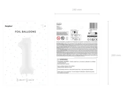 Folie Ballon Tal ''1'', 86 cm, Hvid