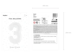 Folie Ballon Tal ''3'', 86 cm, Hvid