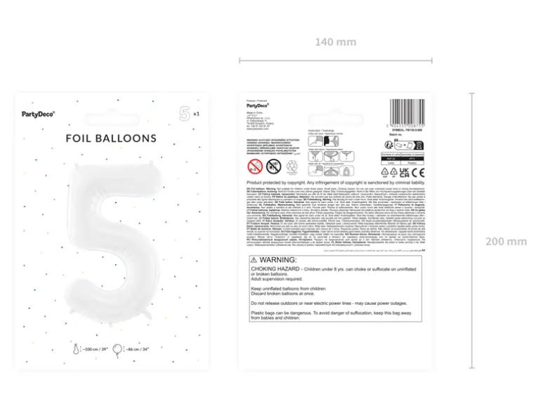 Folie Ballon Tal ''5'', 86 cm, Hvid