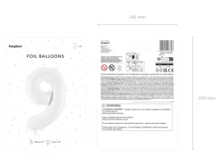 Folie Ballon Tal ''9'', 86 cm, Hvid