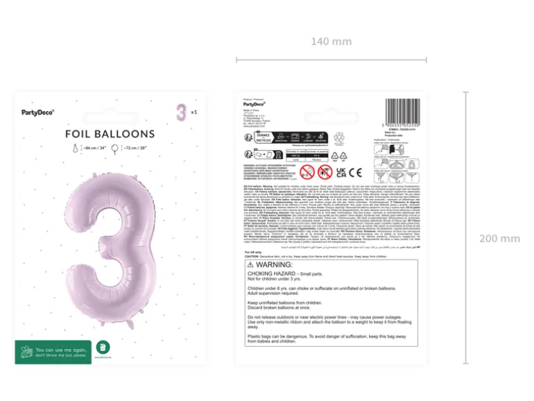 Folie Ballon Tal ''3'', 72 cm, Lilla