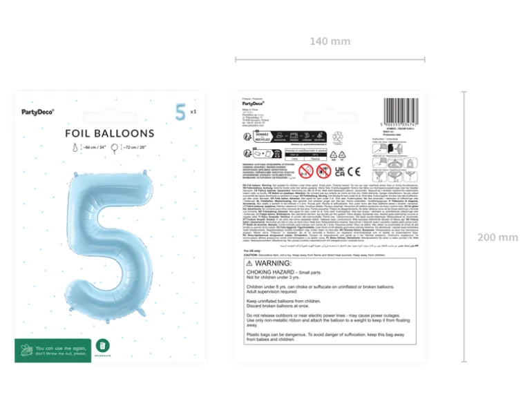 Folie Ballon Tal ''5'', 72 cm, Lyseblå