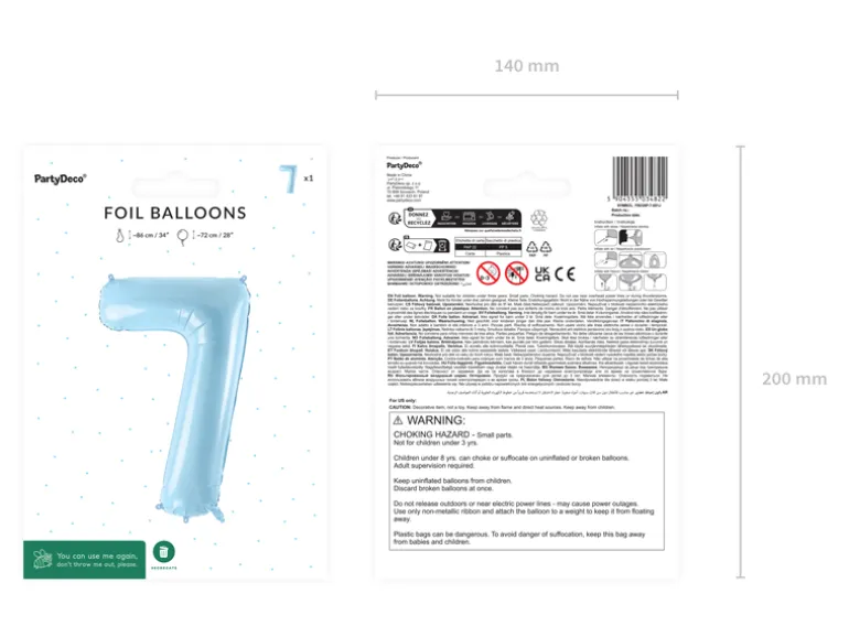 Folie Ballon Tal ''7'', 72 cm, Lyseblå