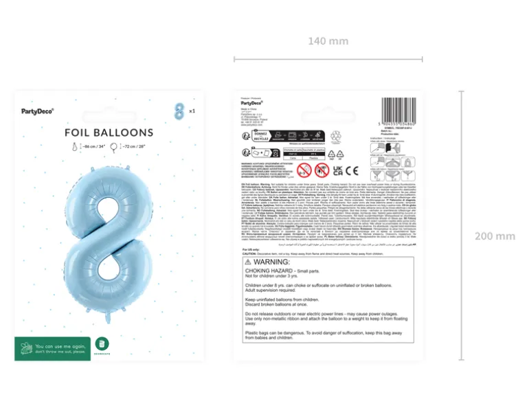 Folie Ballon Tal ''8'', 72 cm, Lyseblå