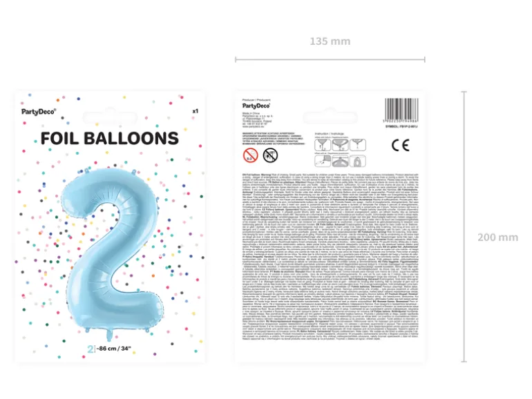 Folie Ballon Tal ''2'', 86 cm, Lyseblå