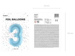 Folie Ballon Tal ''3'', 86 cm, Lyseblå
