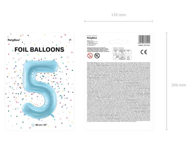 Folie Ballon Tal ''5'', 86 cm, Lyseblå