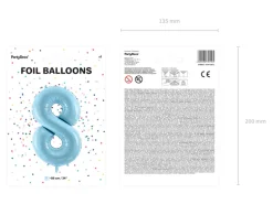 Folie Ballon Tal ''8'', 86 cm, Lyseblå