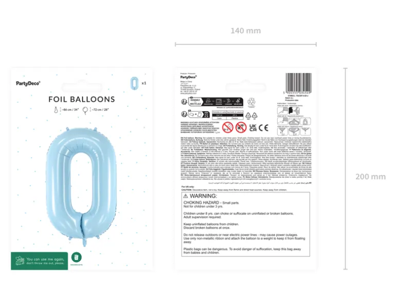 Folie Ballon Tal ''0'', 72 cm, Lyseblå