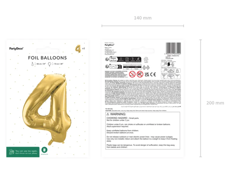 Folie Ballon Tal ''4'', 72 cm, Lys Guld