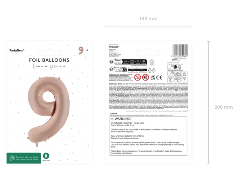 Folie Ballon Tal ''9'', 72 cm, Mørk Beige