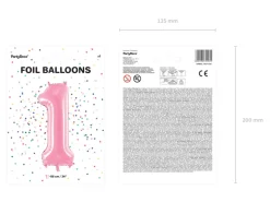 Folie Ballon Tal ''1'', 86 cm, Pink
