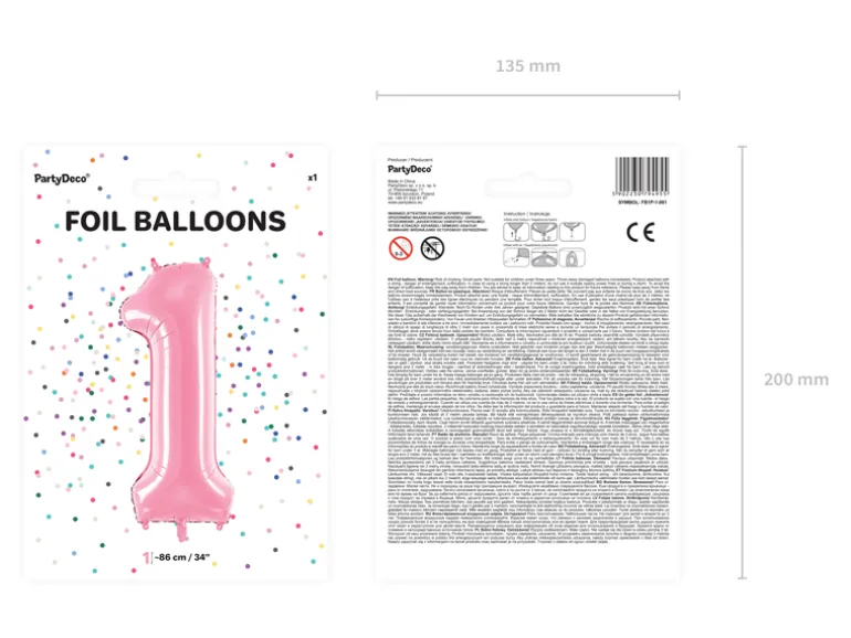 Folie Ballon Tal ''1'', 86 cm, Pink