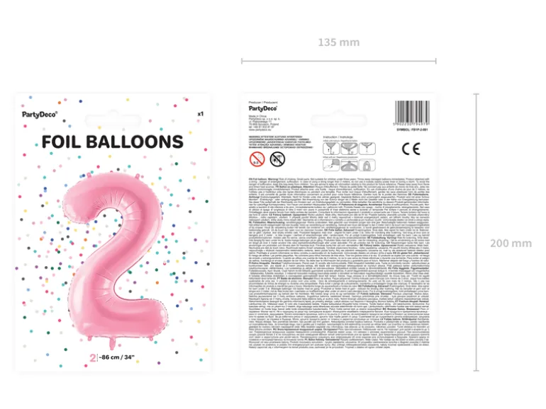 Folie Ballon Tal ''2'', 86 cm, Pink