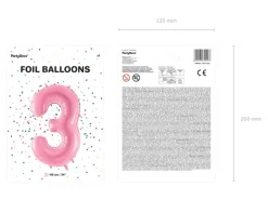 Folie Ballon Tal ''3'', 86 cm, Pink