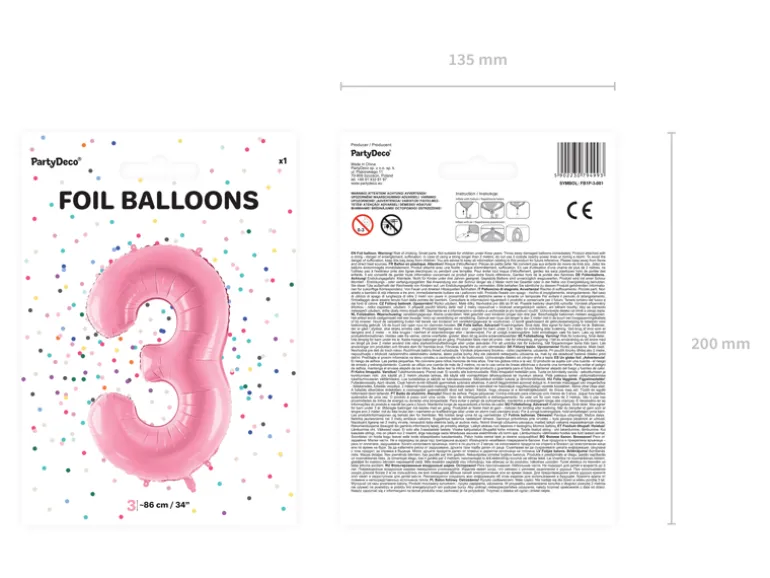 Folie Ballon Tal ''3'', 86 cm, Pink