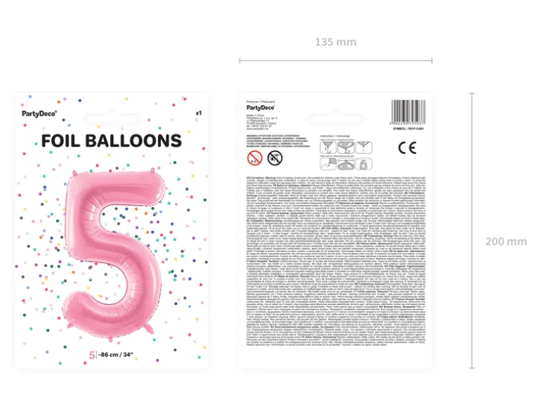 Folie Ballon Tal ''5'', 86 cm, Pink