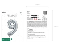 Folie Ballon Tal ''9'', 72 cm, Sølv