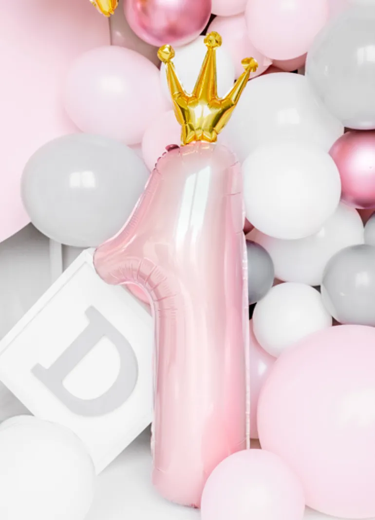 Folie Ballon Tal ''1'', 37 X 100 cm, Lyserød