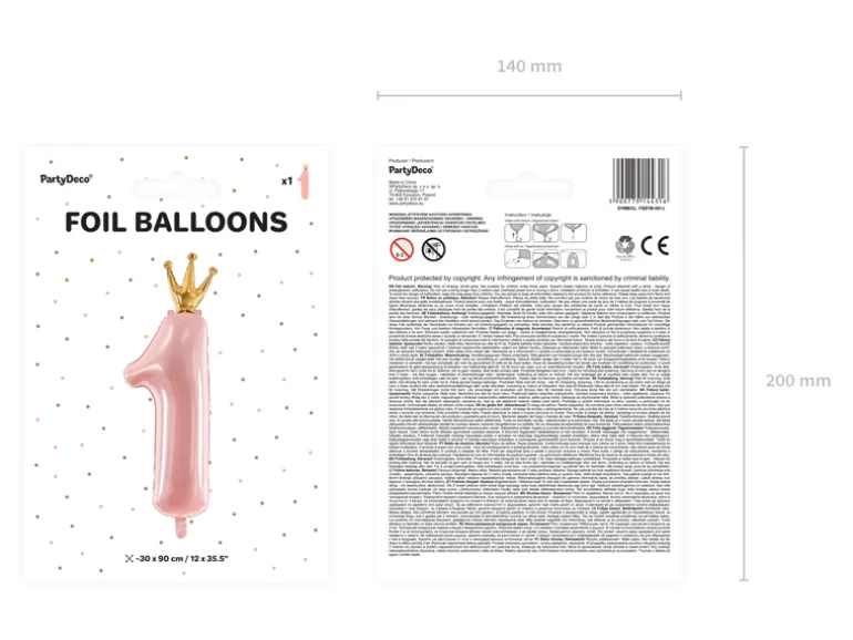 Folie Ballon Tal ''1'', 37 X 100 cm, Lyserød