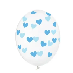 Gennemsigtige Balloner med Blå Hjerter (30cm.)