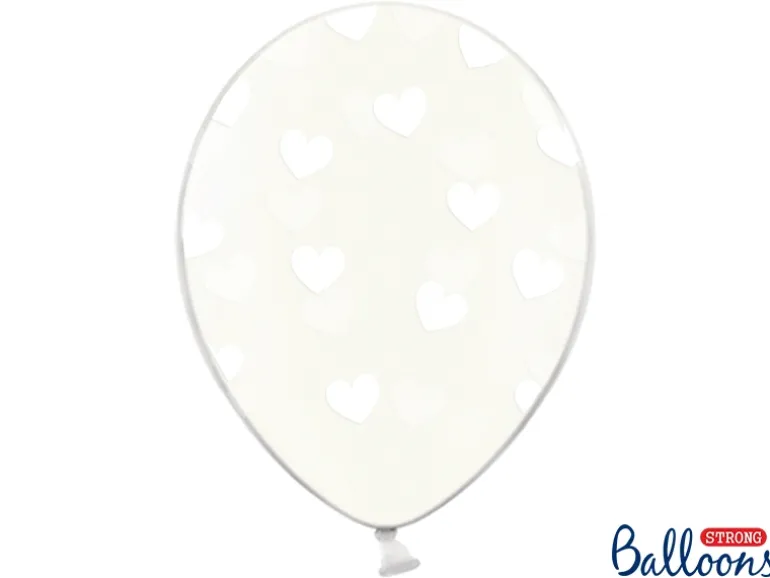 Gennemsigtige Balloner med Hvide Hjerter (30cm.)