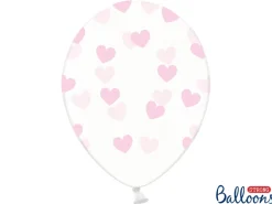 Gennemsigtige Balloner med Lyserøde Hjerter (30cm.)