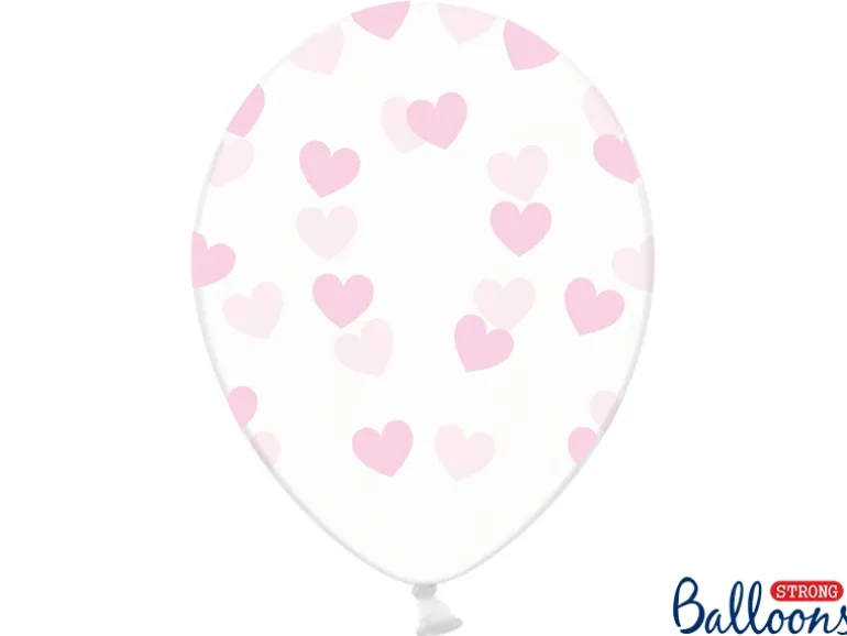 Gennemsigtige Balloner med Lyserøde Hjerter (30cm.)