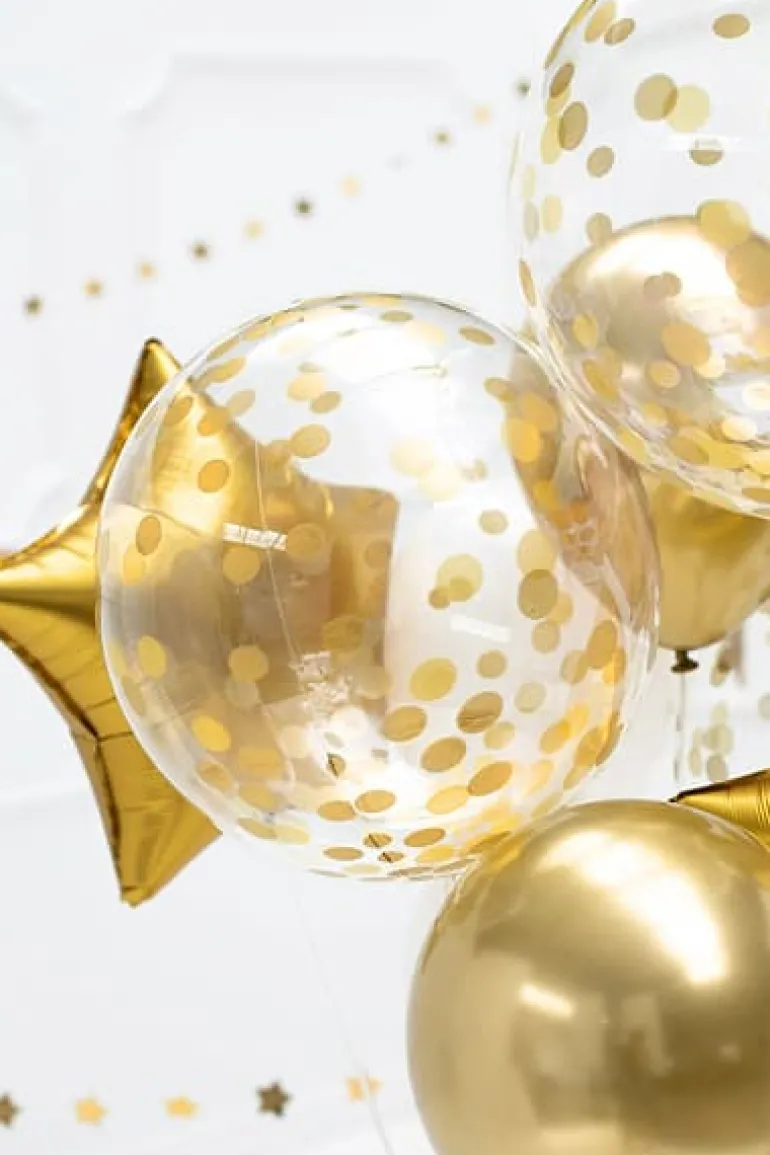 Gennemsigtig Orbz Ballon m/Guld Konfetti, 40 cm