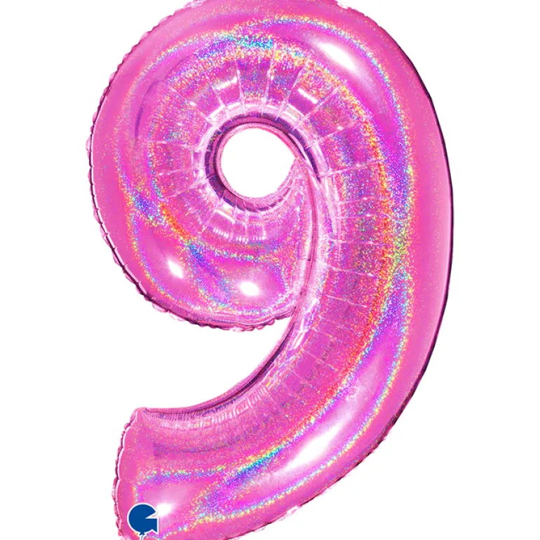 Grabo Jumbo Holografisk Pink Tal Folieballon, 9