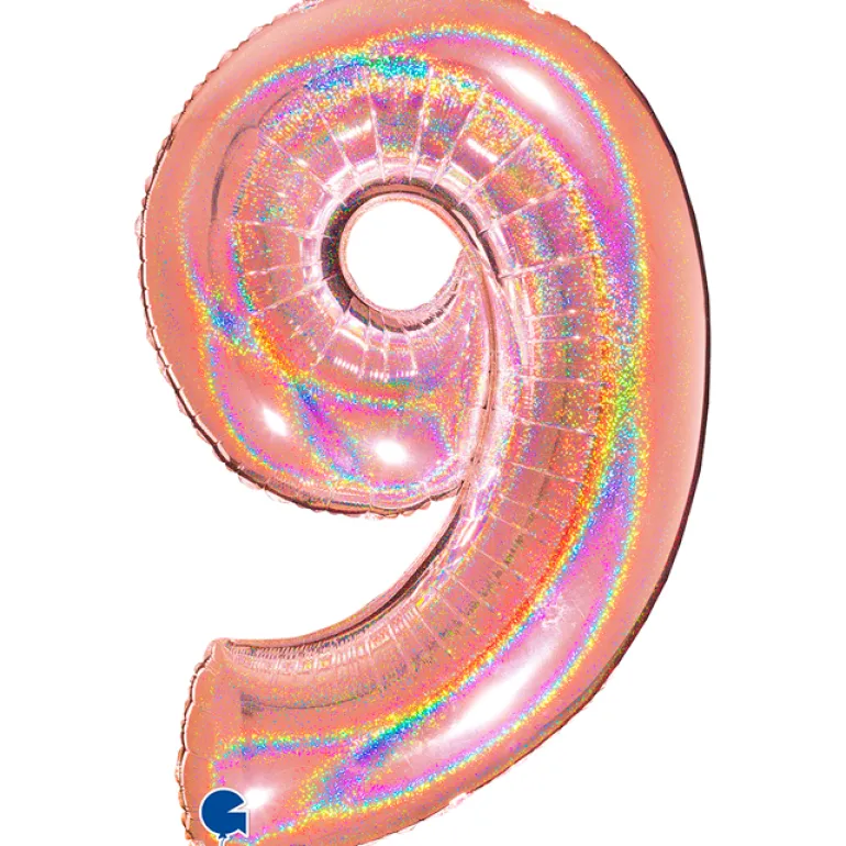 Grabo Jumbo Holografisk Rosegold Tal Folieballon, 9