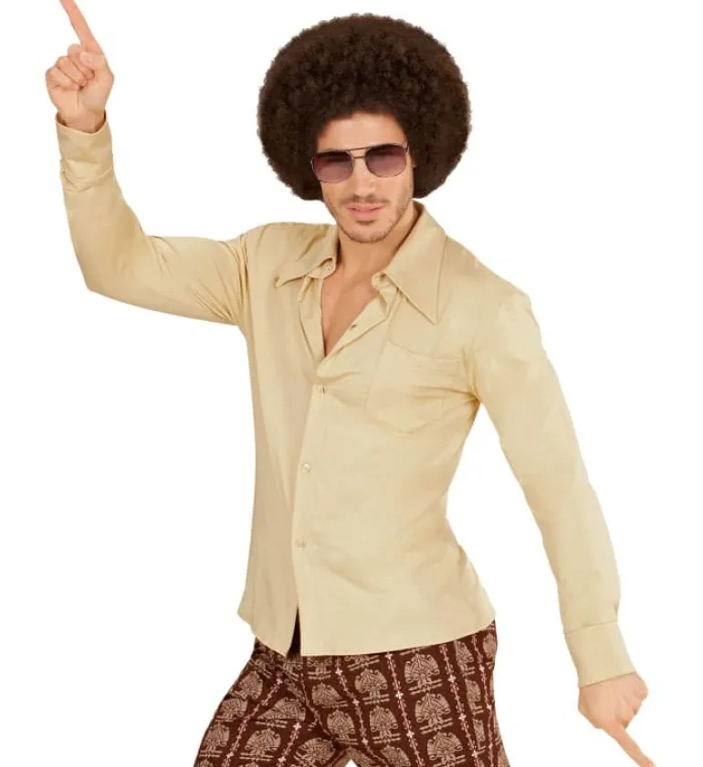 Groovy 70'er Herre Skjorte m/Spids Krave Lysebrun