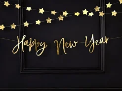 Guld "Happy New Year" Guirlande, 66 x 18 cm