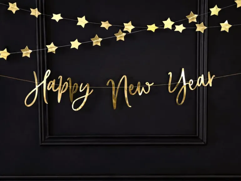 Guld "Happy New Year" Guirlande, 66 x 18 cm