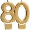 Guld Kagelys - Metallisk Fødselsdagslys 80 År