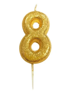 Guld Tal Kagelys m/Glitter 6.5 cm - 8 Tal