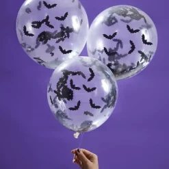 Halloween Konfetti Balloner m/Flagermus, 5 stk.