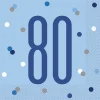 Happy BDAY, Blå Glitz Servietter - 80 År