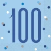 HAPPY BDAY, Blå Glitz Servietter - 100 År
