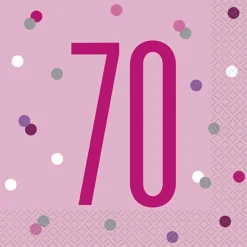 Happy BDAY, Pink Glitz Servietter - 70 År