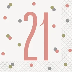 HAPPY BDAY, Rosegold Glitz Servietter - 21 År