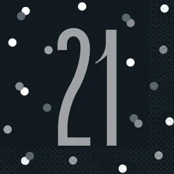 HAPPY BDAY, Sort Glitz Servietter - 21 År