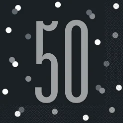 Happy BDAY, Sort Glitz Servietter - 50 År
