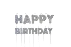 Happy Birthday Kagelys 13 stk., Sølv Glitter