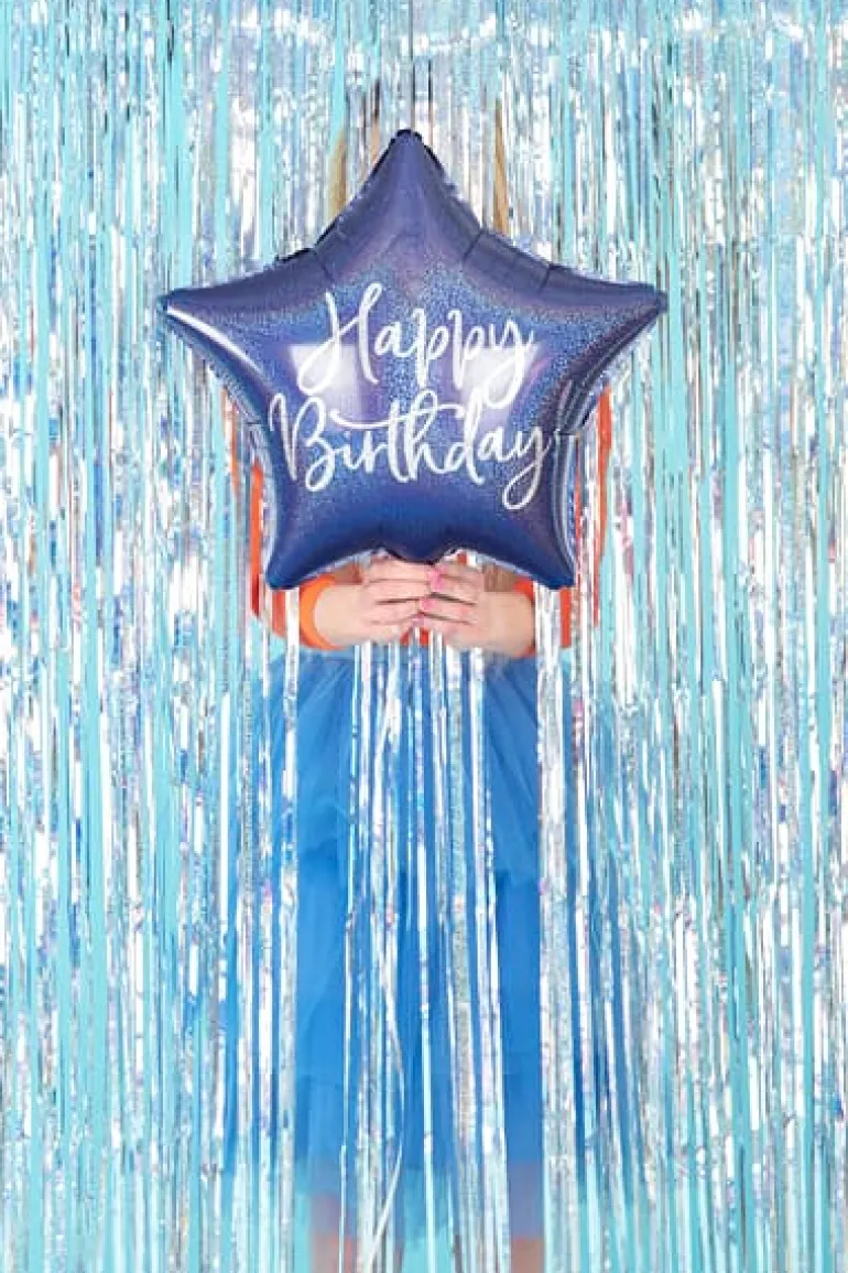 Holografisk Blå "Happy Birthday" Folieballon, 40cm